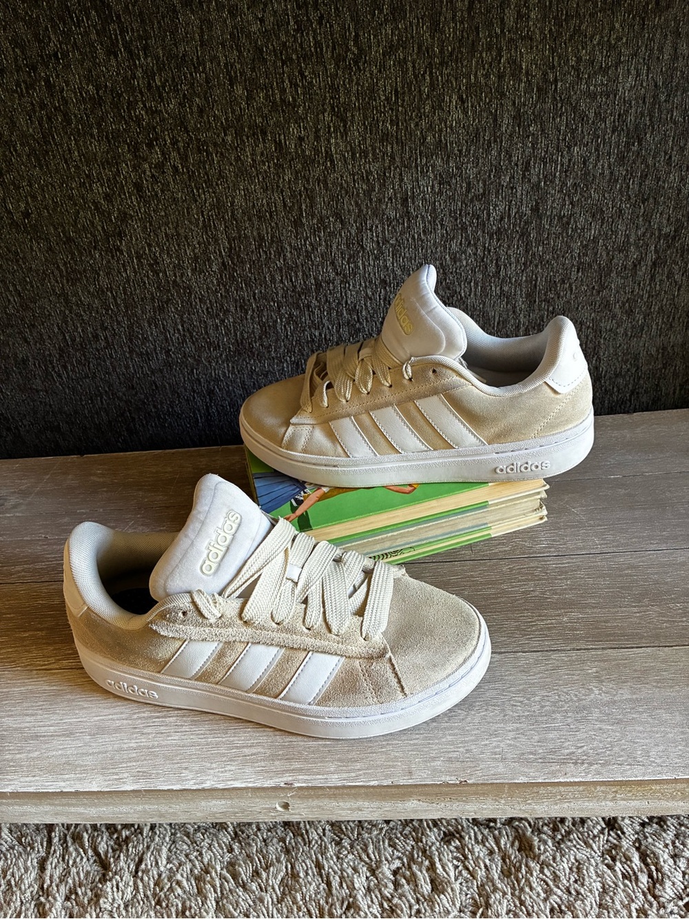 adidas  Men’s  Grand Court Beige and White Suede Low-Top Sneakers
